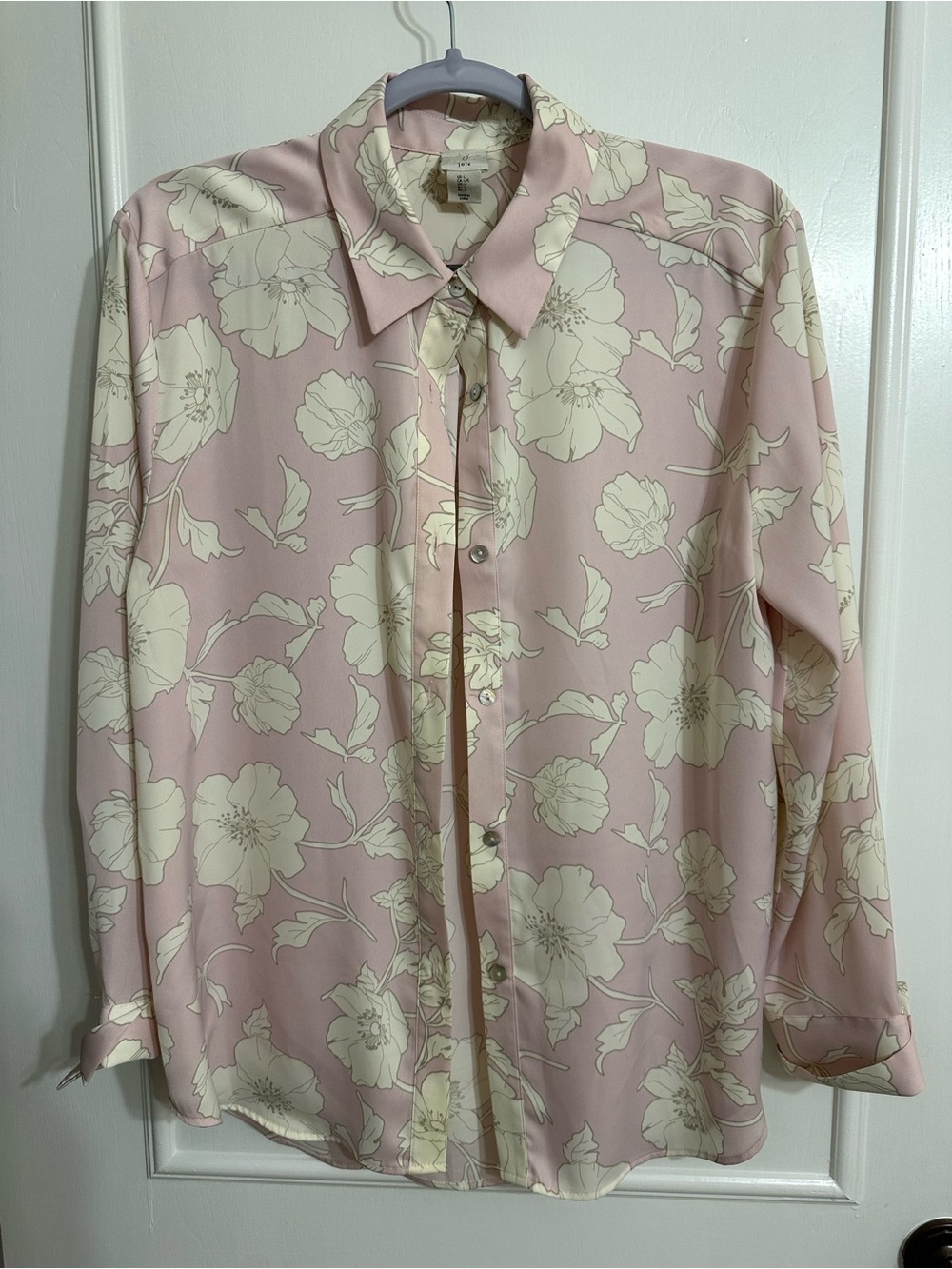 Pink Floral Button-Down Shirt - Elegant Long-Sleeve by Joie size Large.